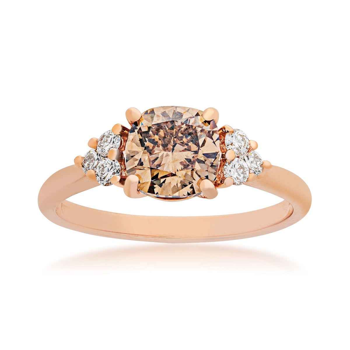 Mocha Collection 1-2/3 ct. tw. Cushion Cut Mocha Diamond Engagement Ring with Diamond Side Accents in 14K Pink Gold