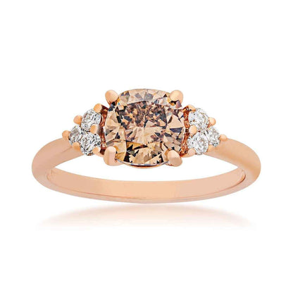 Mocha Collection 1-2/3 ct. tw. Cushion Cut Mocha Diamond Engagement Ring with Diamond Side Accents in 14K Pink Gold