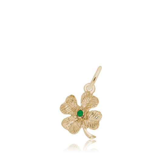 Four Leaf Clover Charm with Green Bead in 14K Yellow Gold
