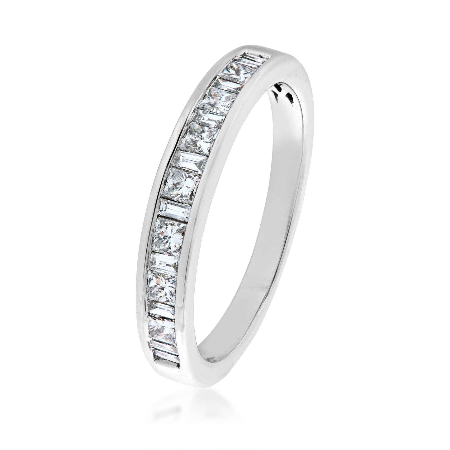 1/2 ct. tw. Princess Cut & Tapered Baguette Diamond Anniversary Band in 14K White Gold front view
