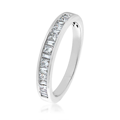 1/2 ct. tw. Princess Cut & Tapered Baguette Diamond Anniversary Band in 14K White Gold front view