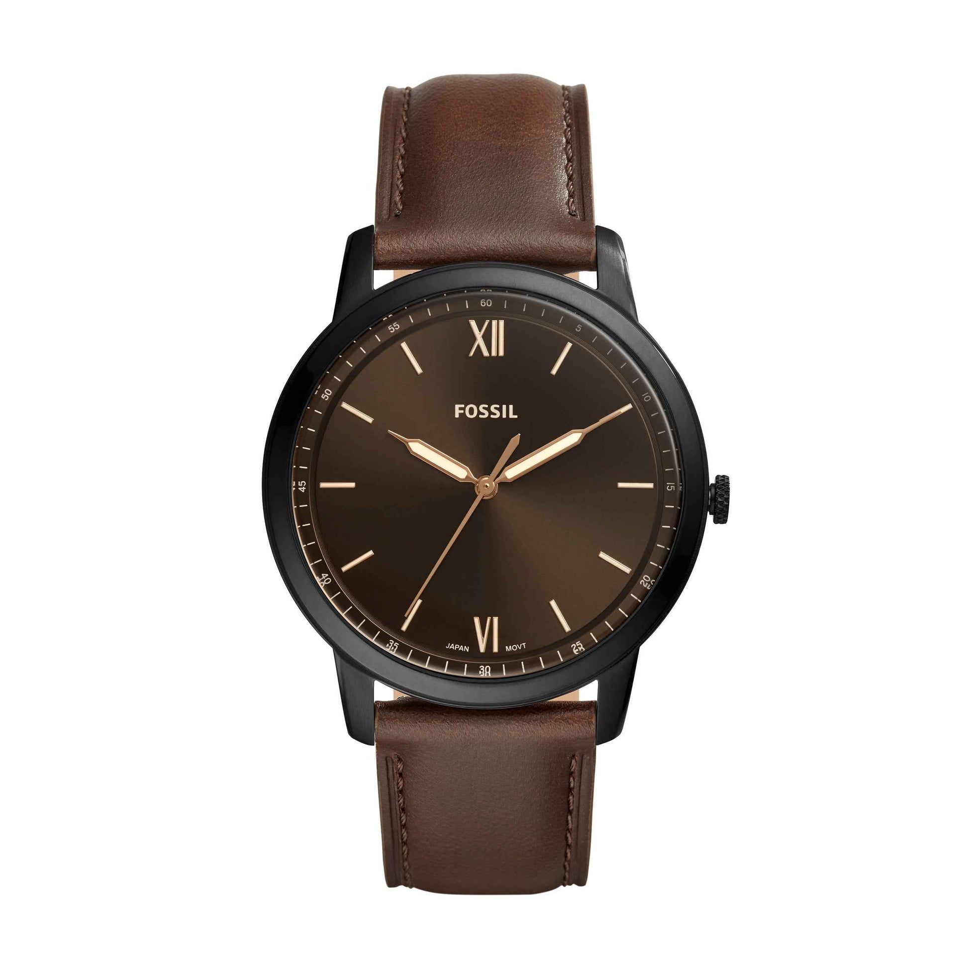 Fossil Men's Minimalist Analog Watch with Brown Leather Band and Brown Dial
