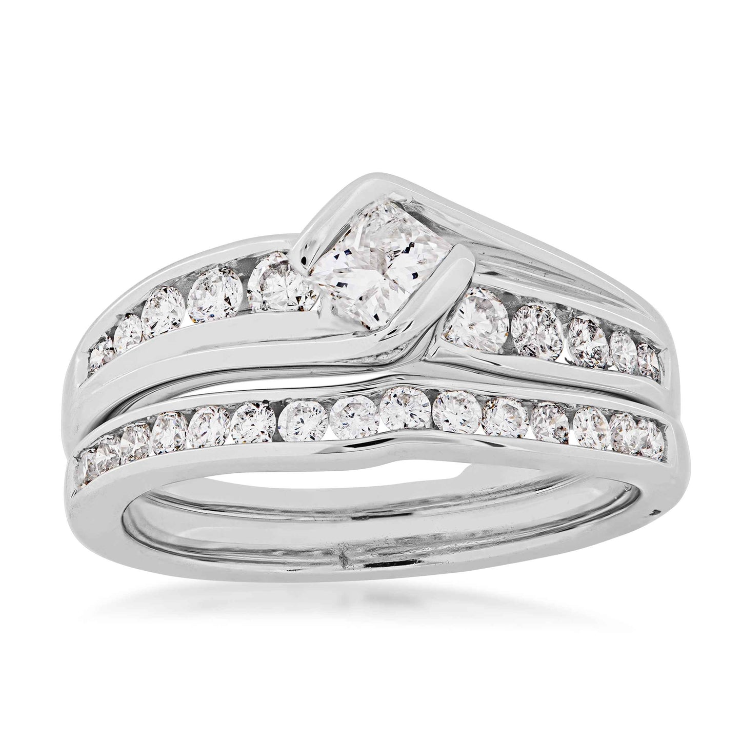 Natural 1 ct. tw. Princess Cut Wedding Set in 10K White Gold