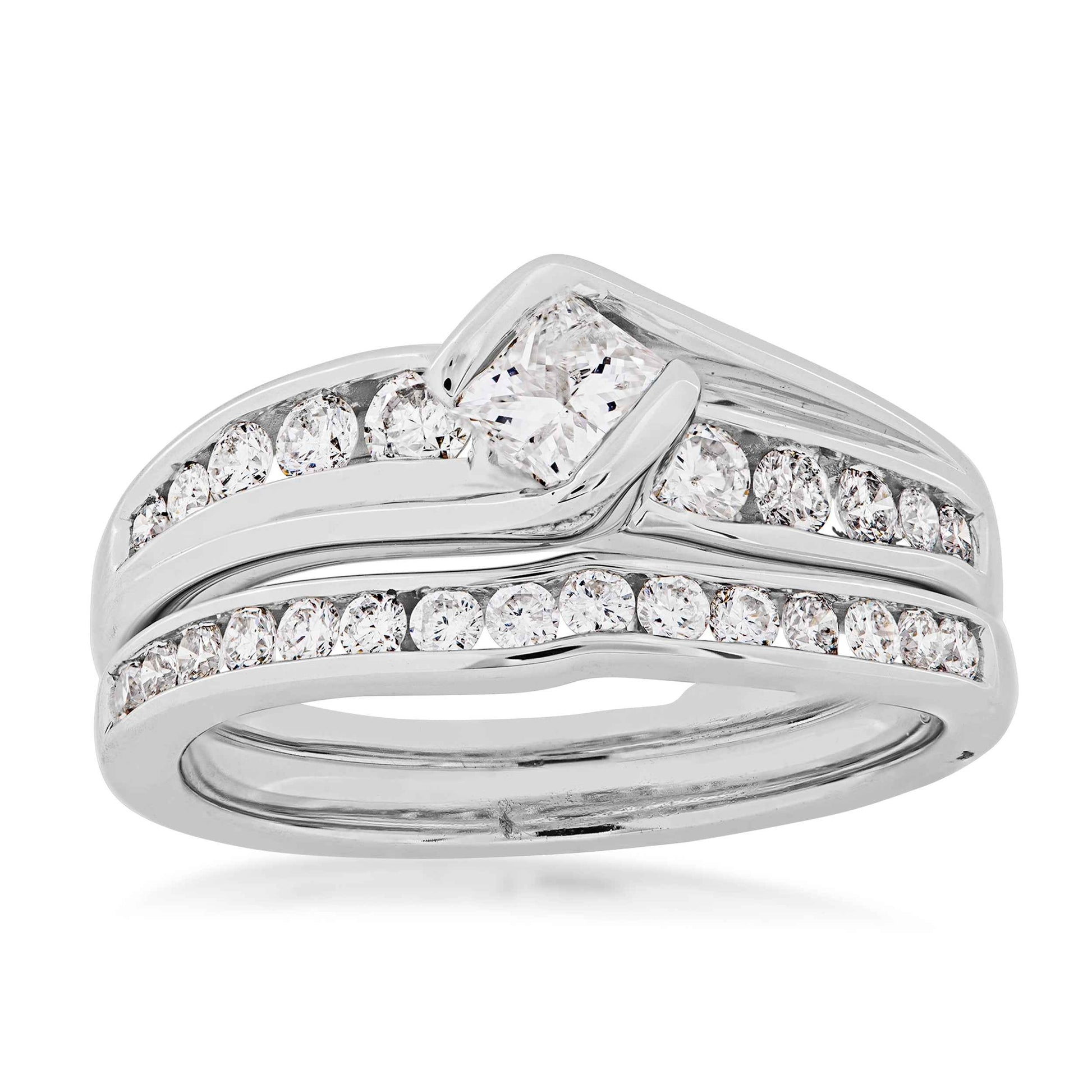 Natural 1 ct. tw. Princess Cut Wedding Set in 10K White Gold