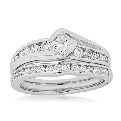 Natural 1 ct. tw. Princess Cut Wedding Set in 10K White Gold