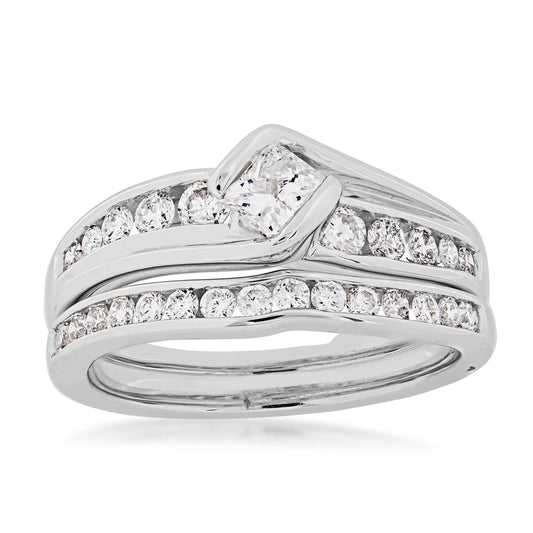 Natural 1 ct. tw. Princess Cut Wedding Set in 10K White Gold