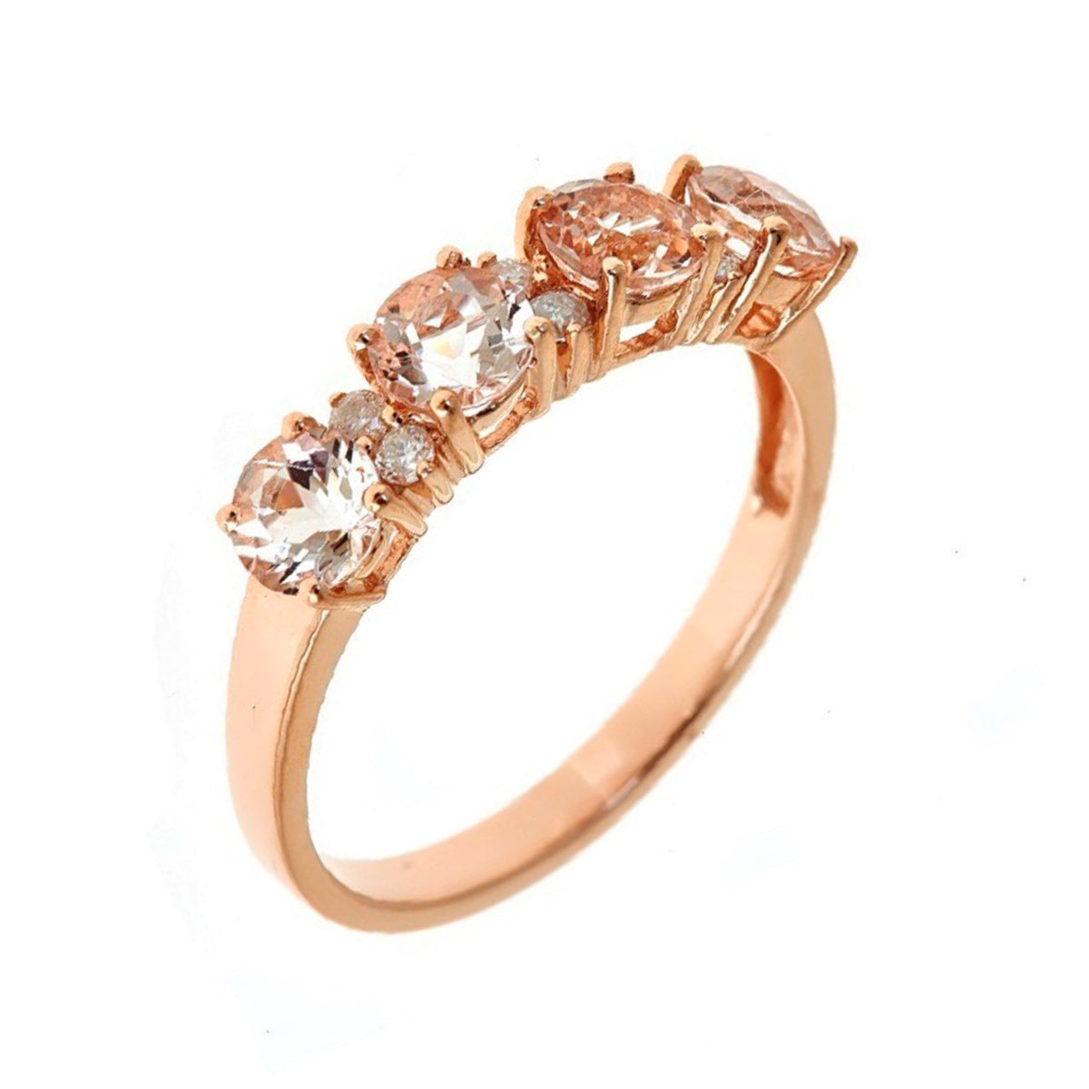 Morganite and 1/10 ct. tw. Diamond Anniversary Ring in 10K Pnk Gold front view