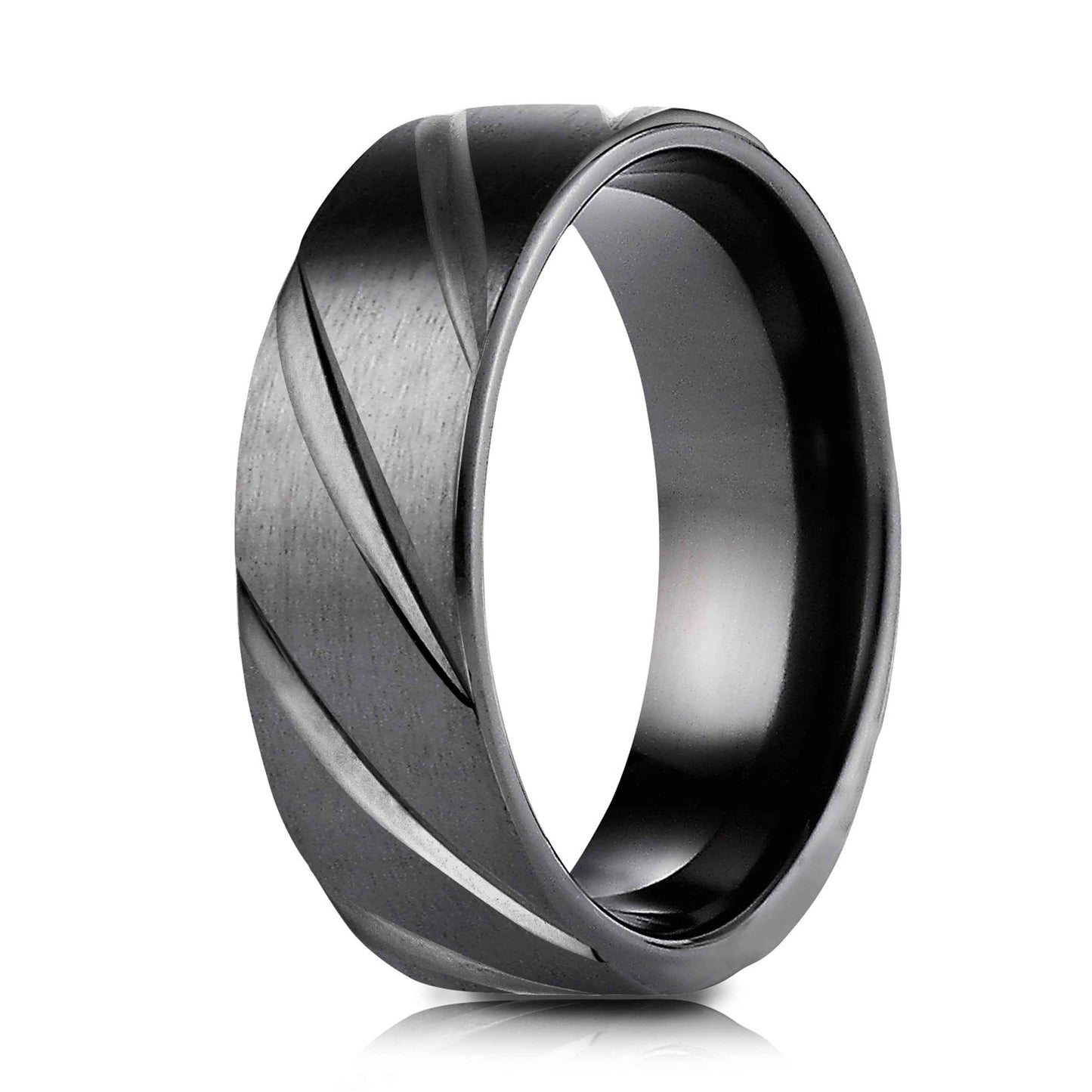BENCHMARK Men's 7.5MM Grooved Black Titanium Wedding Band front view