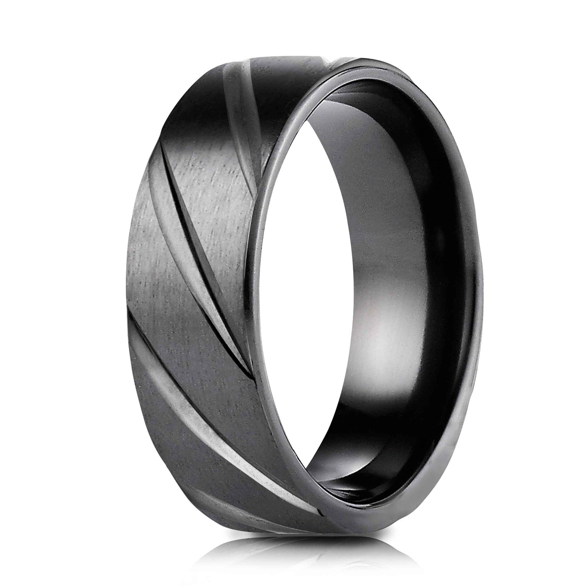 BENCHMARK Men's 7.5MM Grooved Black Titanium Wedding Band front view