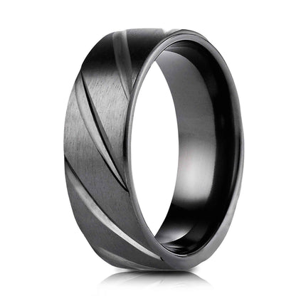 BENCHMARK Men's 7.5MM Grooved Black Titanium Wedding Band front view