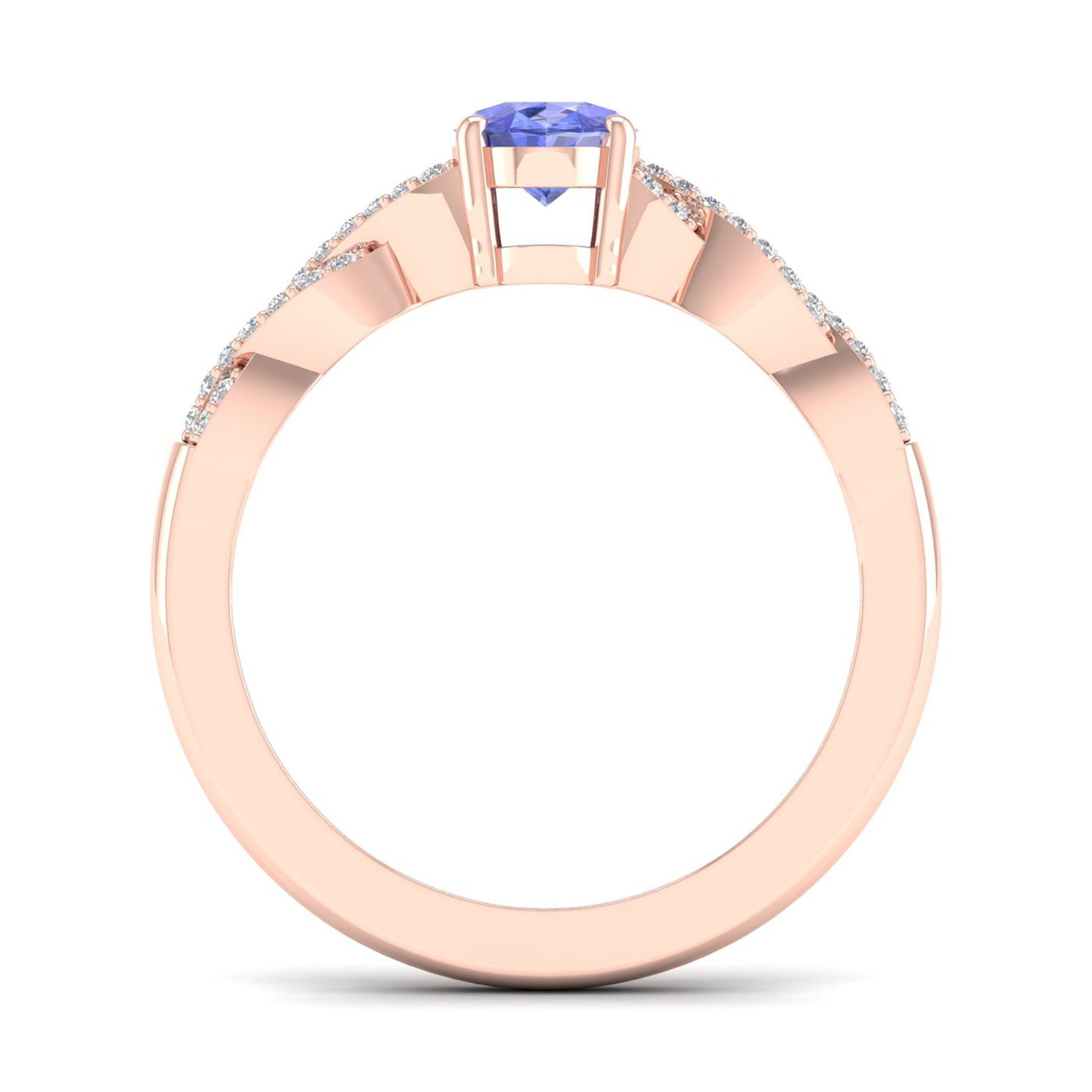 Oval Tanzanite & 1/10 ct. tw. Diamond Twist Ring in 10K Pink Gold front view