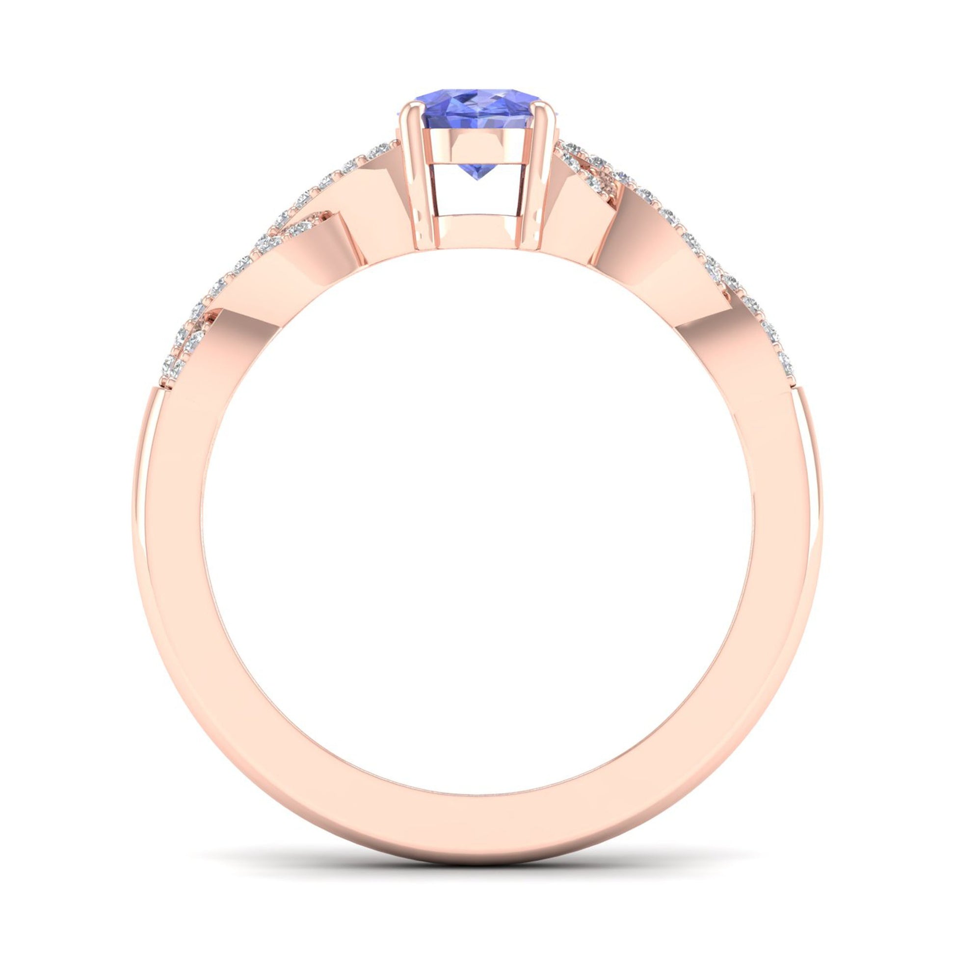 Oval Tanzanite & 1/10 ct. tw. Diamond Twist Ring in 10K Pink Gold front view