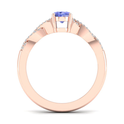 Oval Tanzanite & 1/10 ct. tw. Diamond Twist Ring in 10K Pink Gold front view