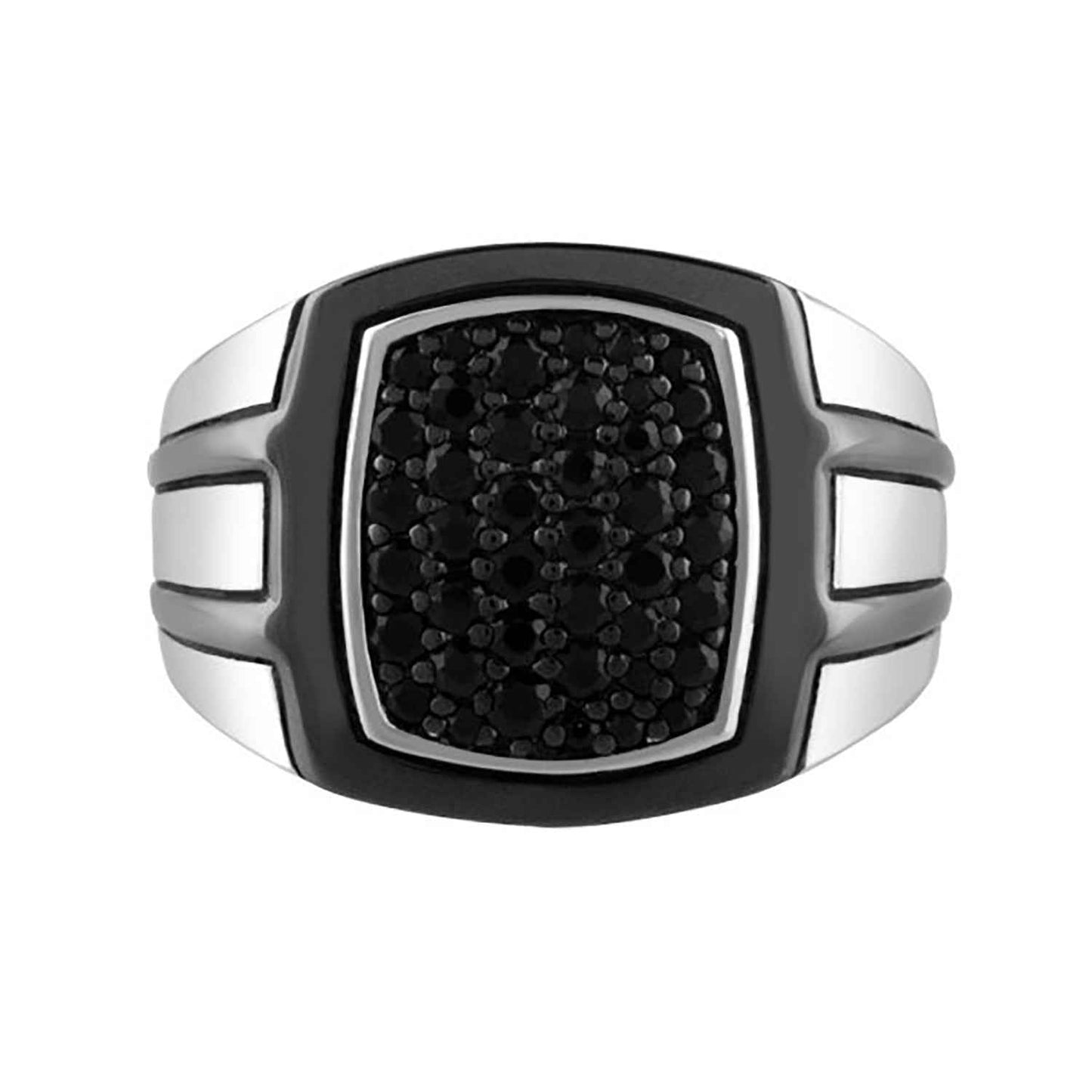 Men's Created Black Sapphire Square Cluster Ring with Black-Tone Accents in Sterling Silver front view