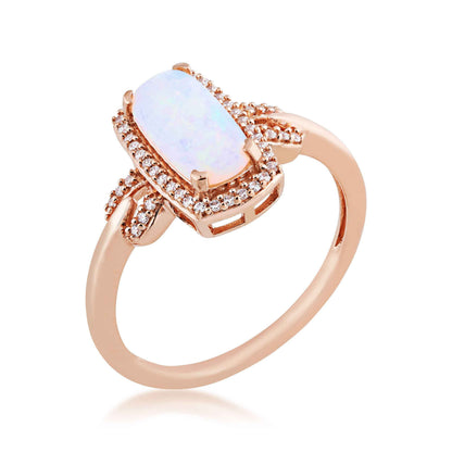 Opal and 1/8 ct. tw. Elongated Cushion Cut Diamond Halo Ring in 10K Pink Gold front view