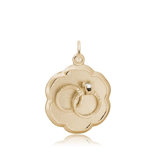 Wedding Rings Scalloped Disc Charm with CZ in 14K Yellow Gold