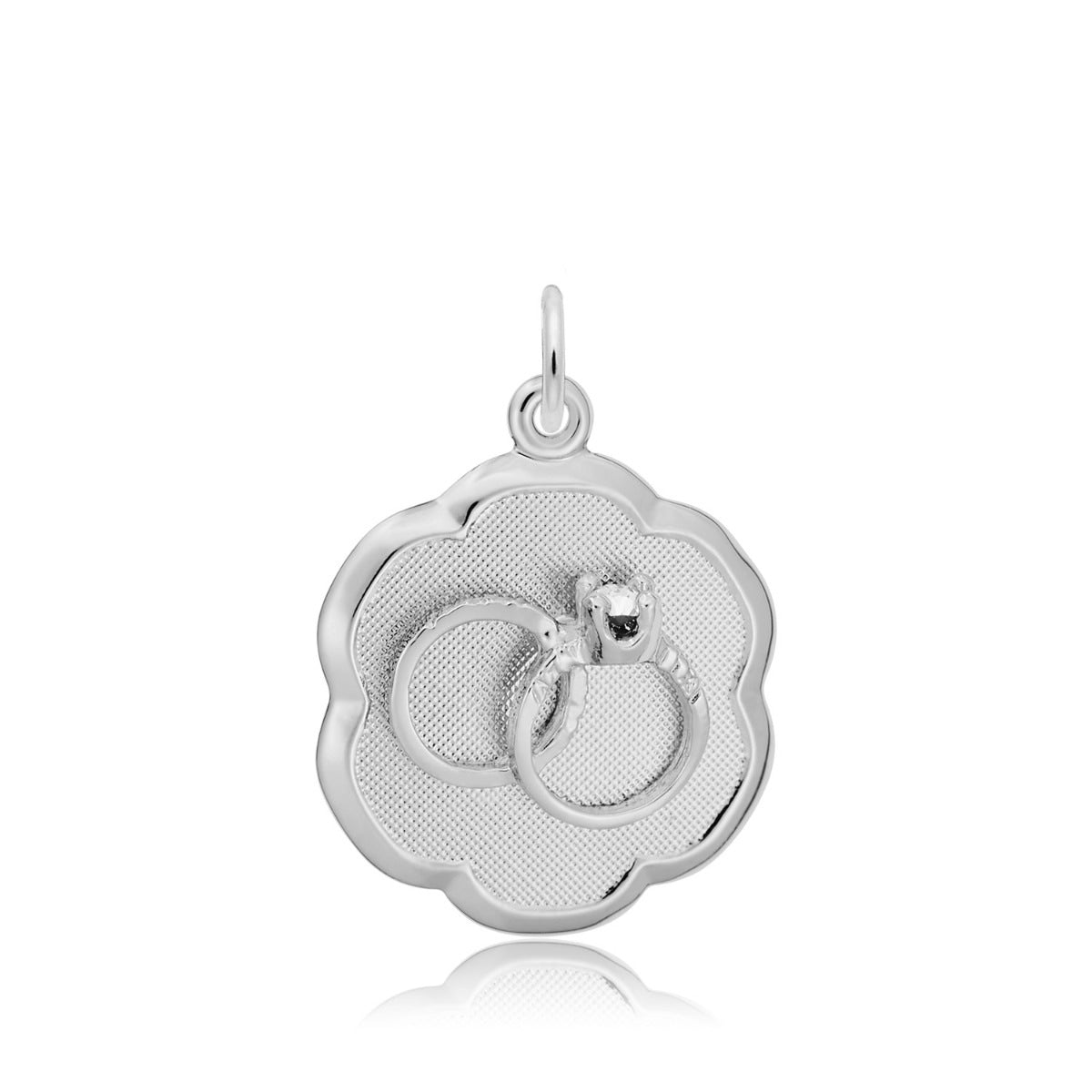 Wedding Rings Scalloped Disc Charm with CZ in Sterling Silver