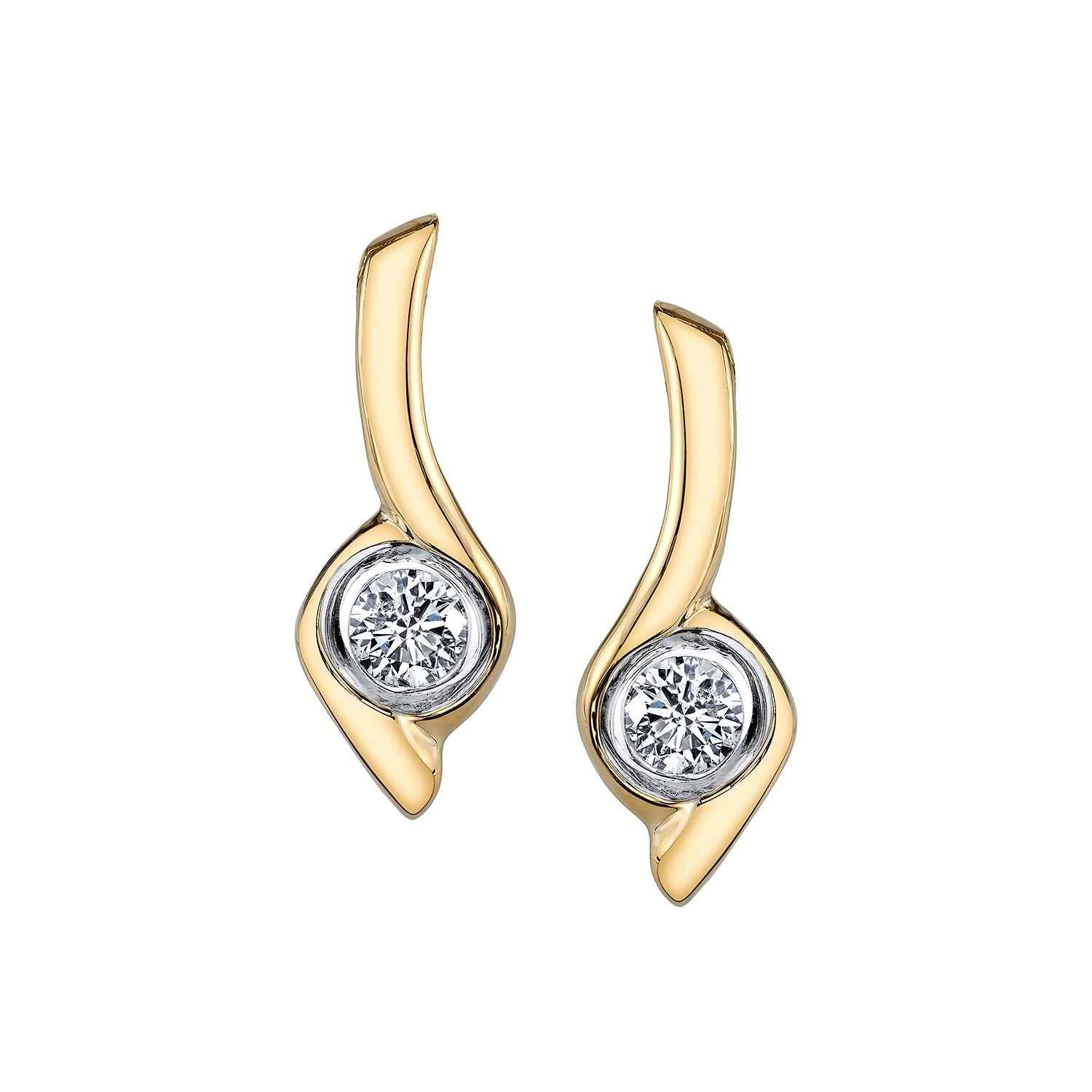 Sirena 1/5 ct. tw. Round Bezel Set Diamond Earrings in 10K Two-Tone White & Yellow Gold