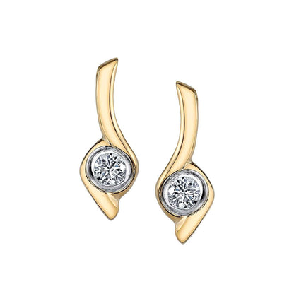 Sirena 1/5 ct. tw. Round Bezel Set Diamond Earrings in 10K Two-Tone White & Yellow Gold