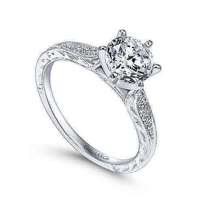 Gabriel & Co. .10 ct. Vintage Style Semi-Mount Engagement Ring with Side Carved Design and Milgrain Detailing close-up detail