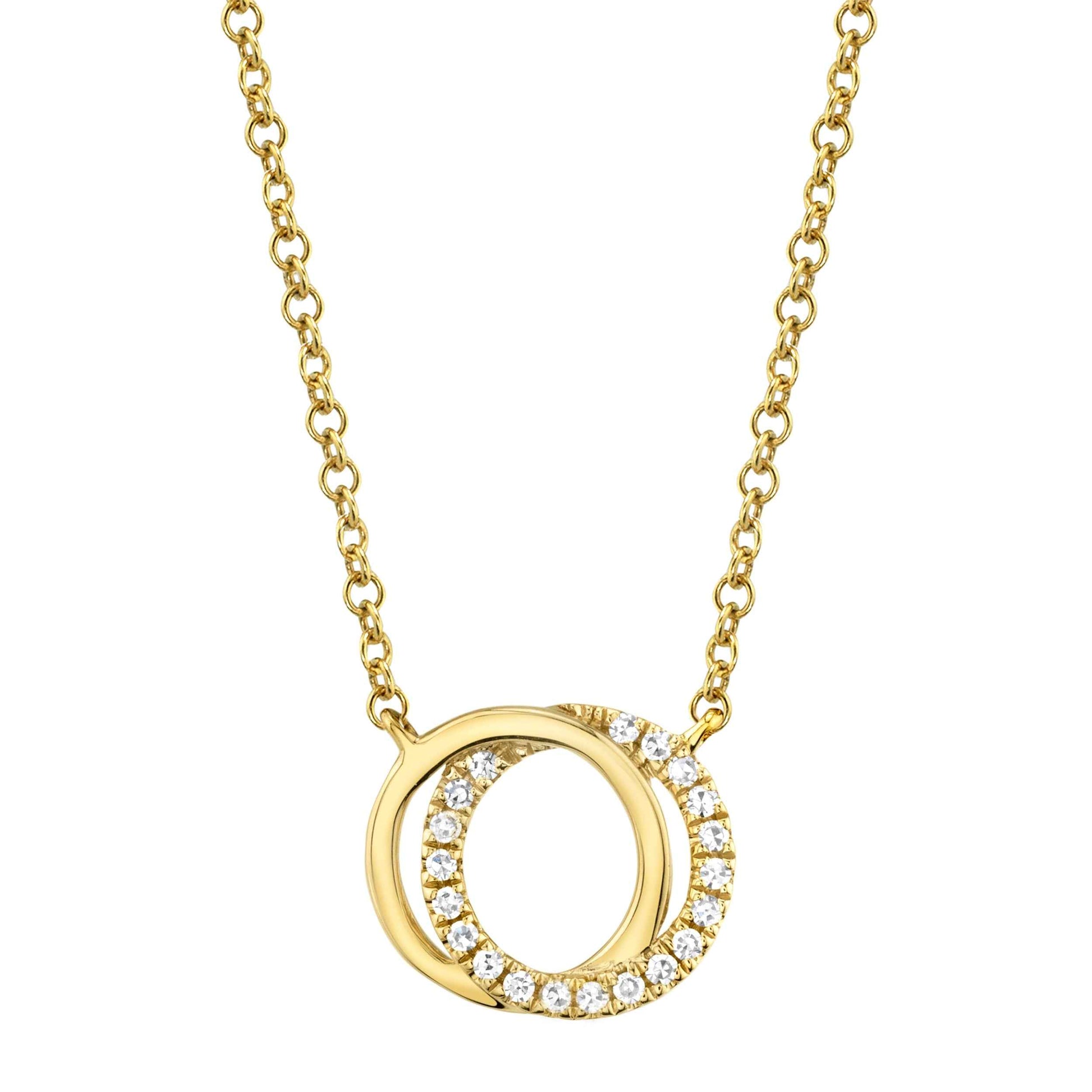 Shy Creation 1/12 ct. tw. Diamond Pave Linked Circle Necklace in 14K Yellow Gold