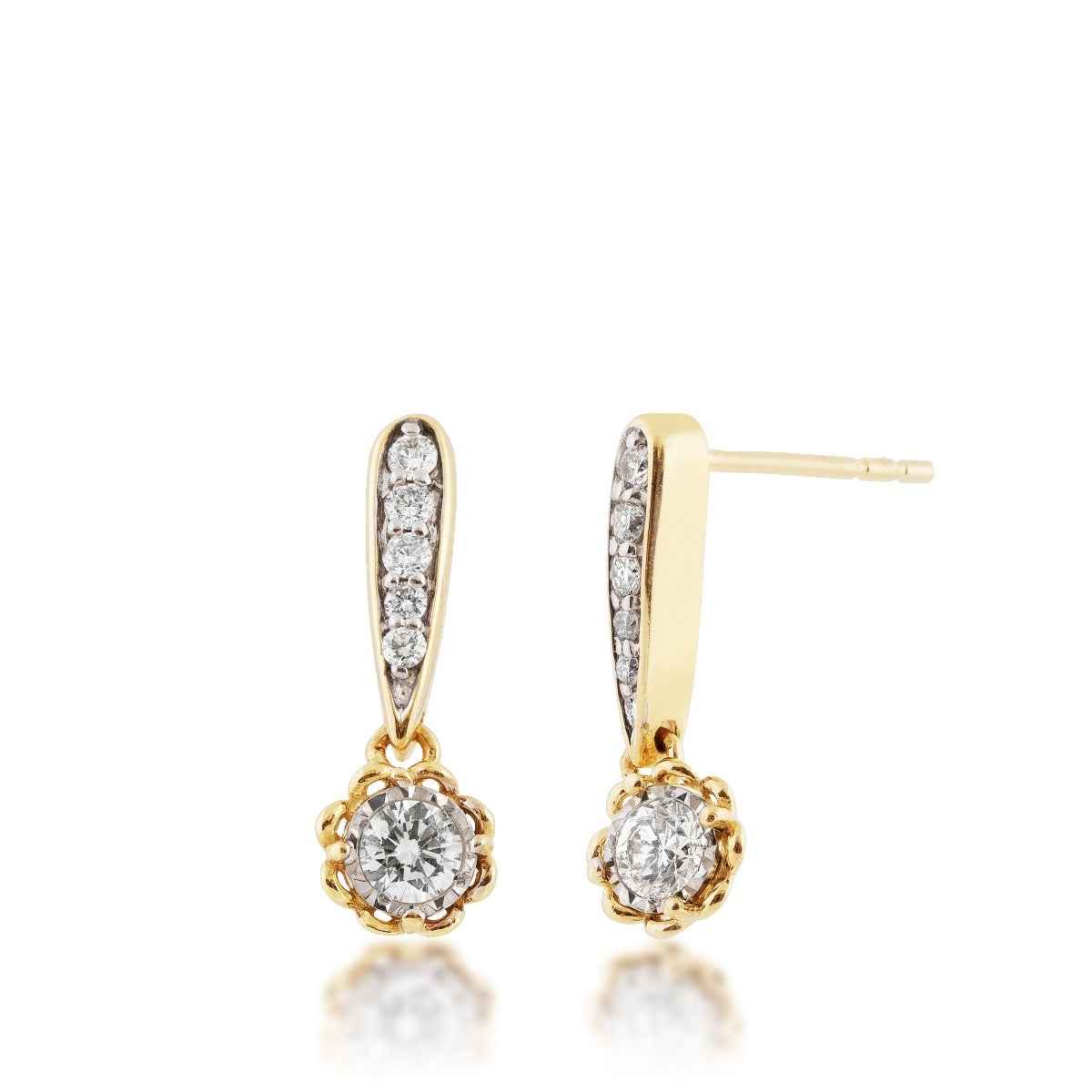 1/3 ct. tw. Diamond Drop Earrings with Scalloped Halo in 10K Yellow Gold