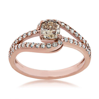 Mocha Lux 7/8 ct. tw. Cushion Mocha & White Diamond Bypass Split Shank Engagement Ring in 14K Pink Gold