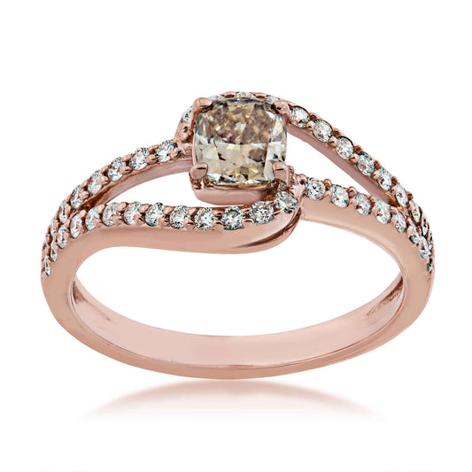 Mocha Lux 7/8 ct. tw. Cushion Mocha & White Diamond Bypass Split Shank Engagement Ring in 14K Pink Gold