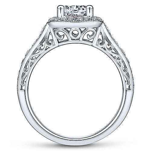 Gabriel & Co. .60 ct. Semi-Mount Halo Vintage-Style Engagement Ring with Tapered Band Design and Milgrain Edging front view
