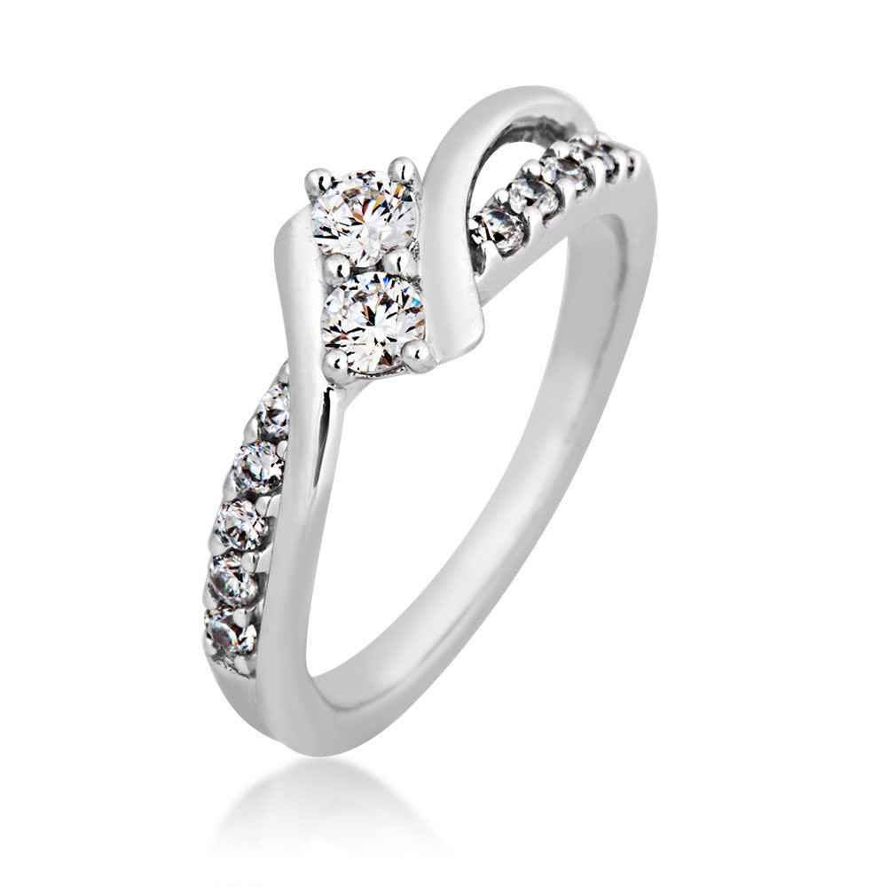 2BeLoved 1/2 ct .tw. Classic 2-Stone Diamond Anniversary Ring in 10K White Gold front view