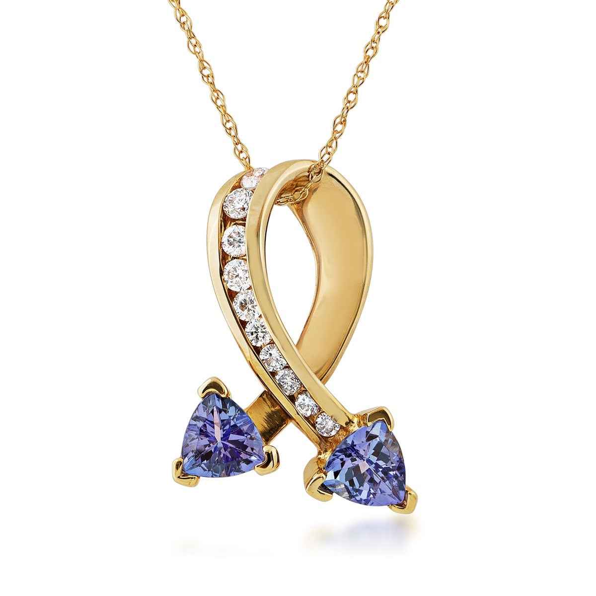 Trillion Tanzanite and 1/4 ct. tw. Diamond Pendant in 14K Yellow Gold
