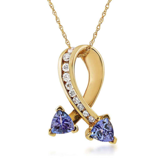 Trillion Tanzanite and 1/4 ct. tw. Diamond Pendant in 14K Yellow Gold