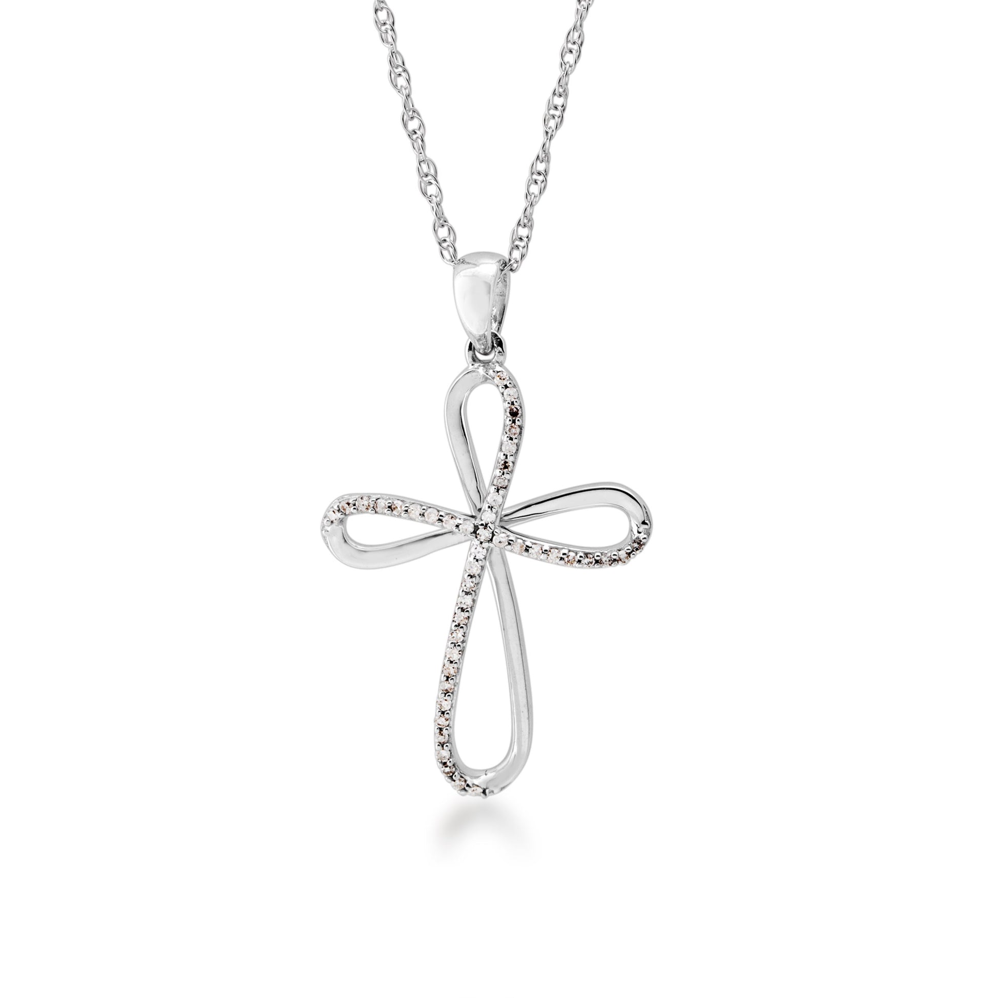 1/8 ct. tw. Diamond Looped Cross Pendant in 10K White Gold