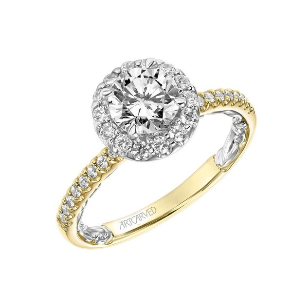Artcarved Lyric 1/2 ct. tw. Diamond Semi-Mount Engagement Ring with Halo in 14K Yellow and White Gold