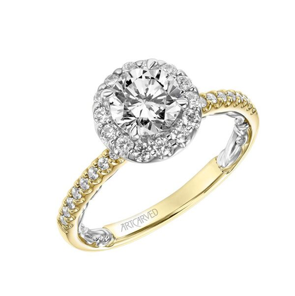 Artcarved Lyric 1/2 ct. tw. Diamond Semi-Mount Engagement Ring with Halo in 14K Yellow and White Gold