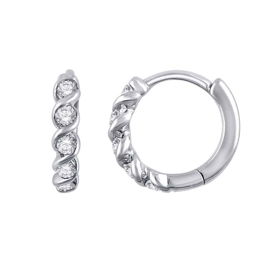 1/10 ct. tw. Round Diamond Hoop Earrings with Twisted Gold Border Design in 10K White Gold