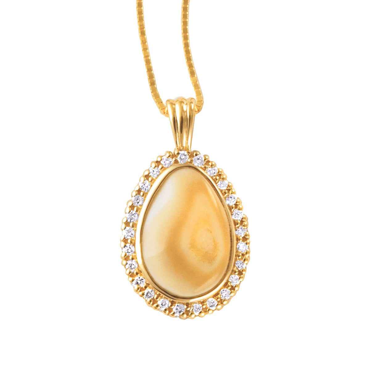 Ladies' Elk Ivory & 1/100 ct. tw. Diamond Halo Necklace in 10K Yellow Gold - I20106D Sequoia