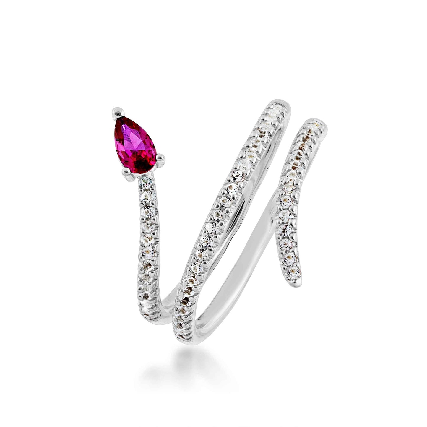 Created Pear-Shaped Ruby and White Sapphire Ring in Sterling Silver