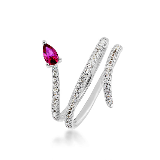 Created Pear-Shaped Ruby and White Sapphire Ring in Sterling Silver
