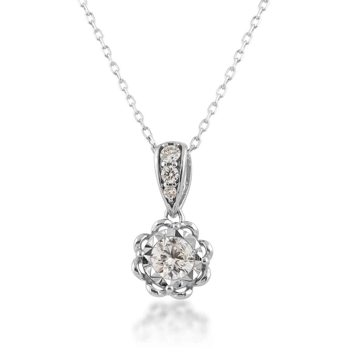 3/8 ct. tw. Diamond Pendant with Scalloped Halo and Diamond Bail in 10K White Gold
