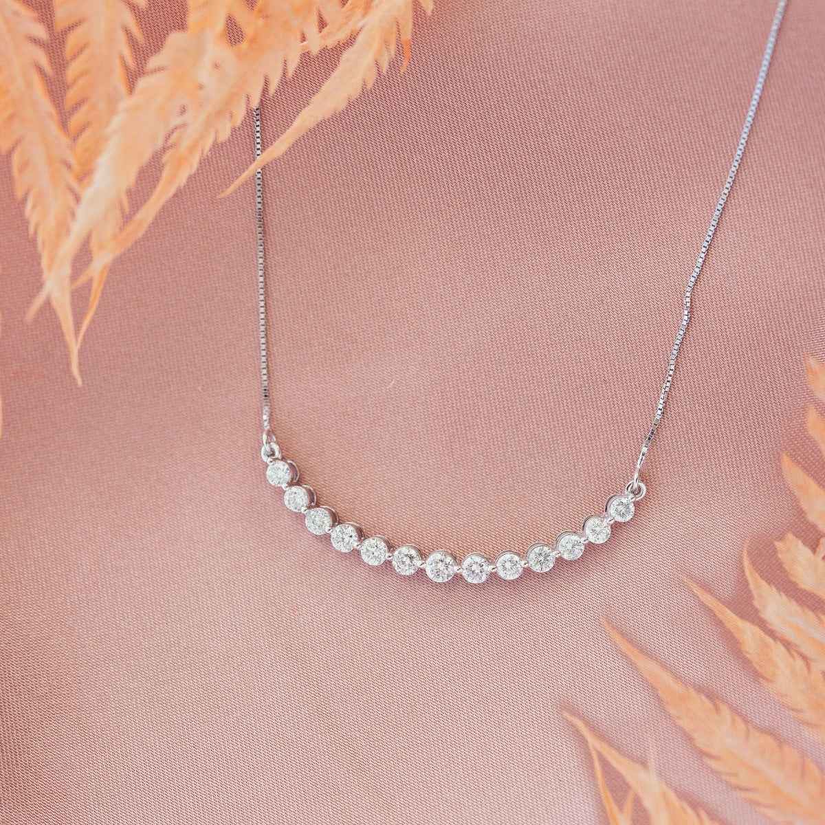 1 ct. tw. Diamond Curved Bar Necklace in 10K White Gold front view
