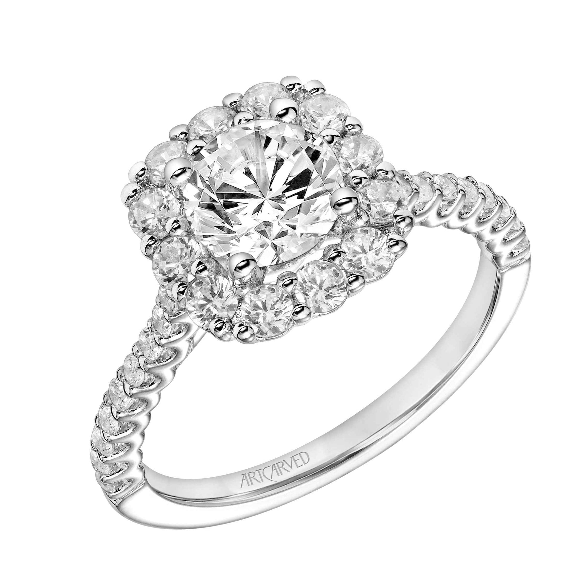 ArtCarved Contemporary 3/4 ct. tw. Round Diamond Halo Semi-Mount Engagement Ring in 14K White Gold front view