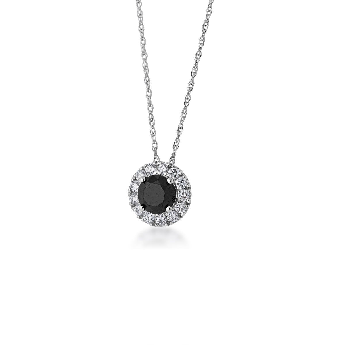 3/4 ct. tw. Treated Black and White Diamond Halo Pendant in 10K White Gold