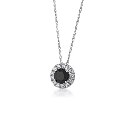 3/4 ct. tw. Treated Black and White Diamond Halo Pendant in 10K White Gold