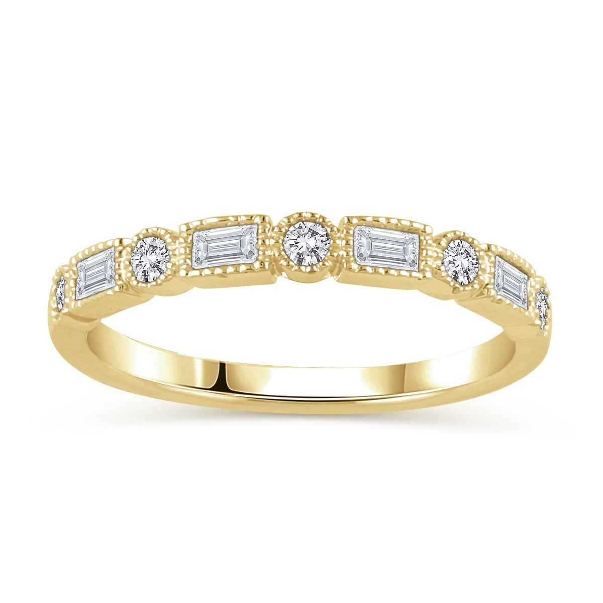 Perfect Match 1/4 ct. tw. Round & Straight Baguette Diamond Stackable Anniversary Ring in 14K Yellow Gold