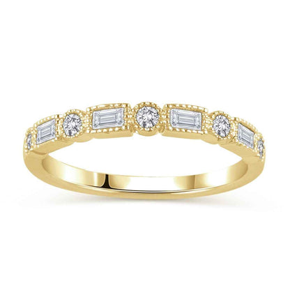 Perfect Match 1/4 ct. tw. Round & Straight Baguette Diamond Stackable Anniversary Ring in 14K Yellow Gold