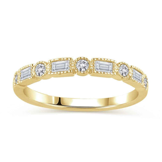 Perfect Match 1/4 ct. tw. Round & Straight Baguette Diamond Stackable Anniversary Ring in 14K Yellow Gold