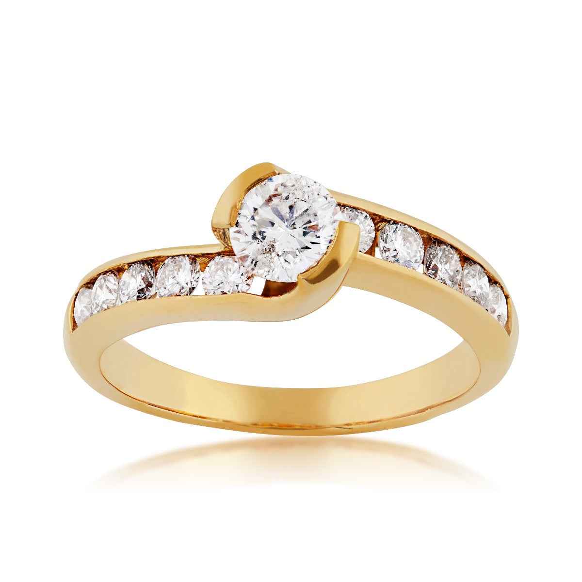 1 ct. tw. Round Brilliant Semi Bezel Engagement Ring with Diamond Band in 18K Yellow Gold