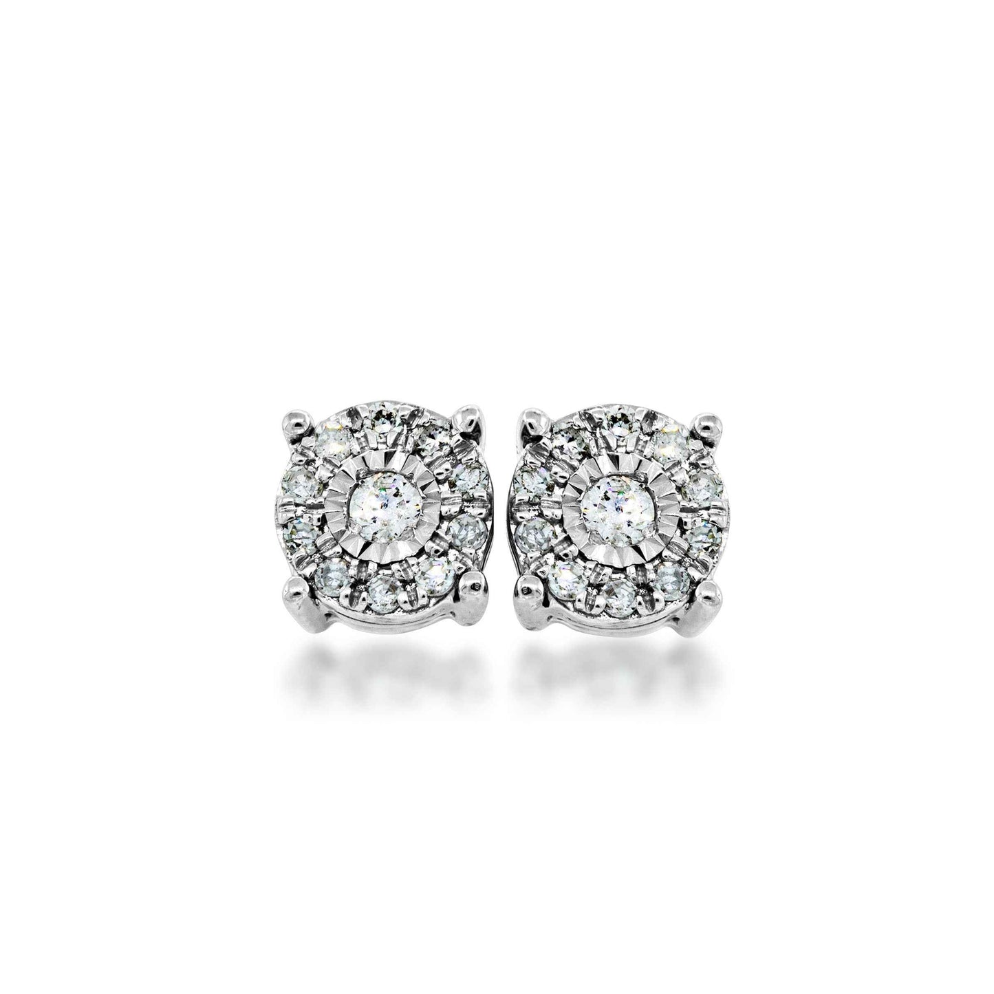 Fairytale Diamonds 1/10 ct. tw. Diamond Halo Starbright Stud Earrings in 10K White Gold