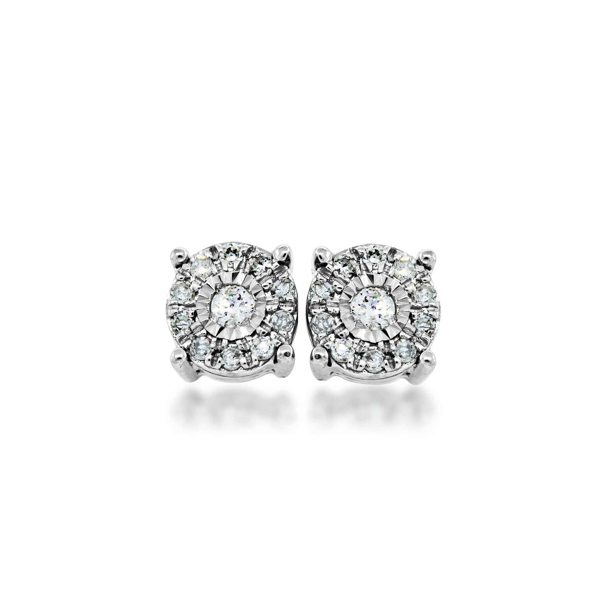 Fairytale Diamonds 1/10 ct. tw. Diamond Halo Starbright Stud Earrings in 10K White Gold